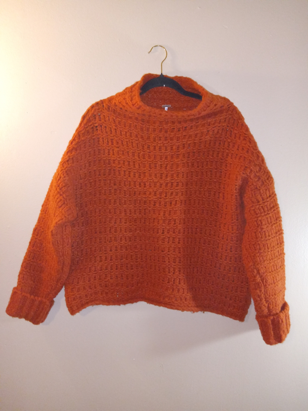Free People Chunky Knit Turtleneck Sweater in Orange